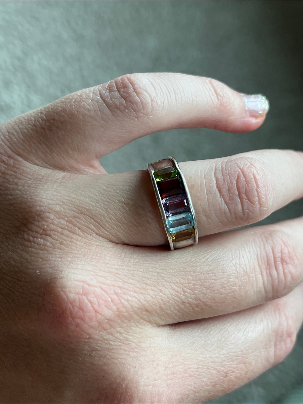 Sterling Silver Multi-Gem Baguette Ring - Multicolor